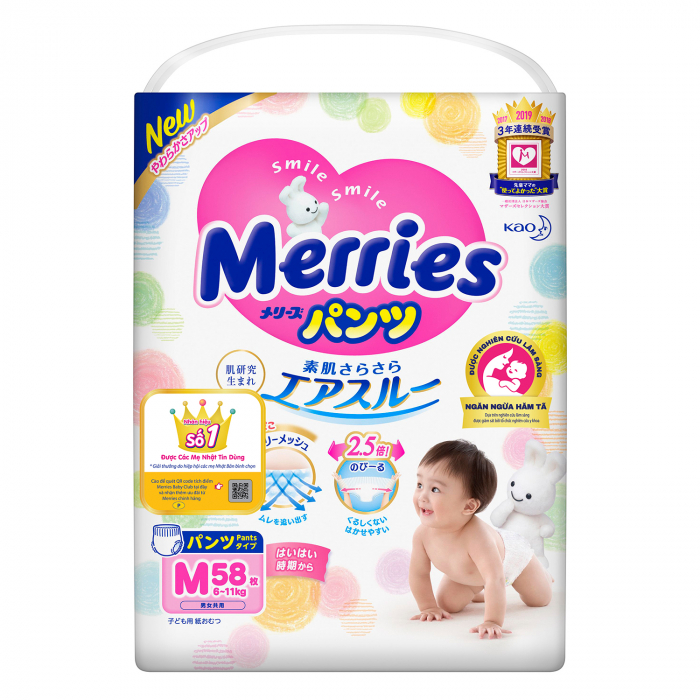 Bỉm - tã quần Merries size M 58 (cho bé 6-11kg)
